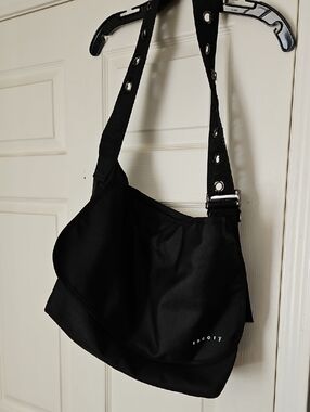 Theory Black Messenger Bag with Grommet Strap
